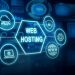 Illustration of eco-friendly web hosting using renewable energy sources like solar and wind, symbolizing sustainable digital infrastructure.