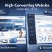 High-converting website design with clear CTAs, mobile optimization, trust signals, and analytics dashboard tracking conversions.