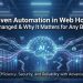 AI-driven automation in web hosting 2026 dashboard and neural network in modern data center